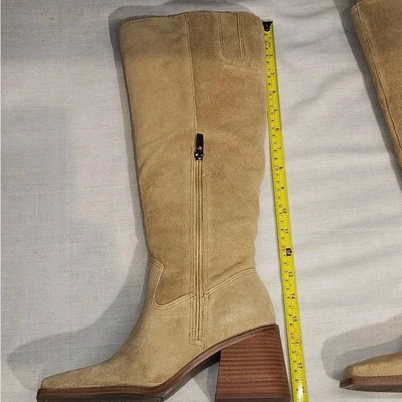 Vince Camuto Tan Sangeti High Boot Square Toe Block Heel Genuine Suede Leather - Picture 7 of 10